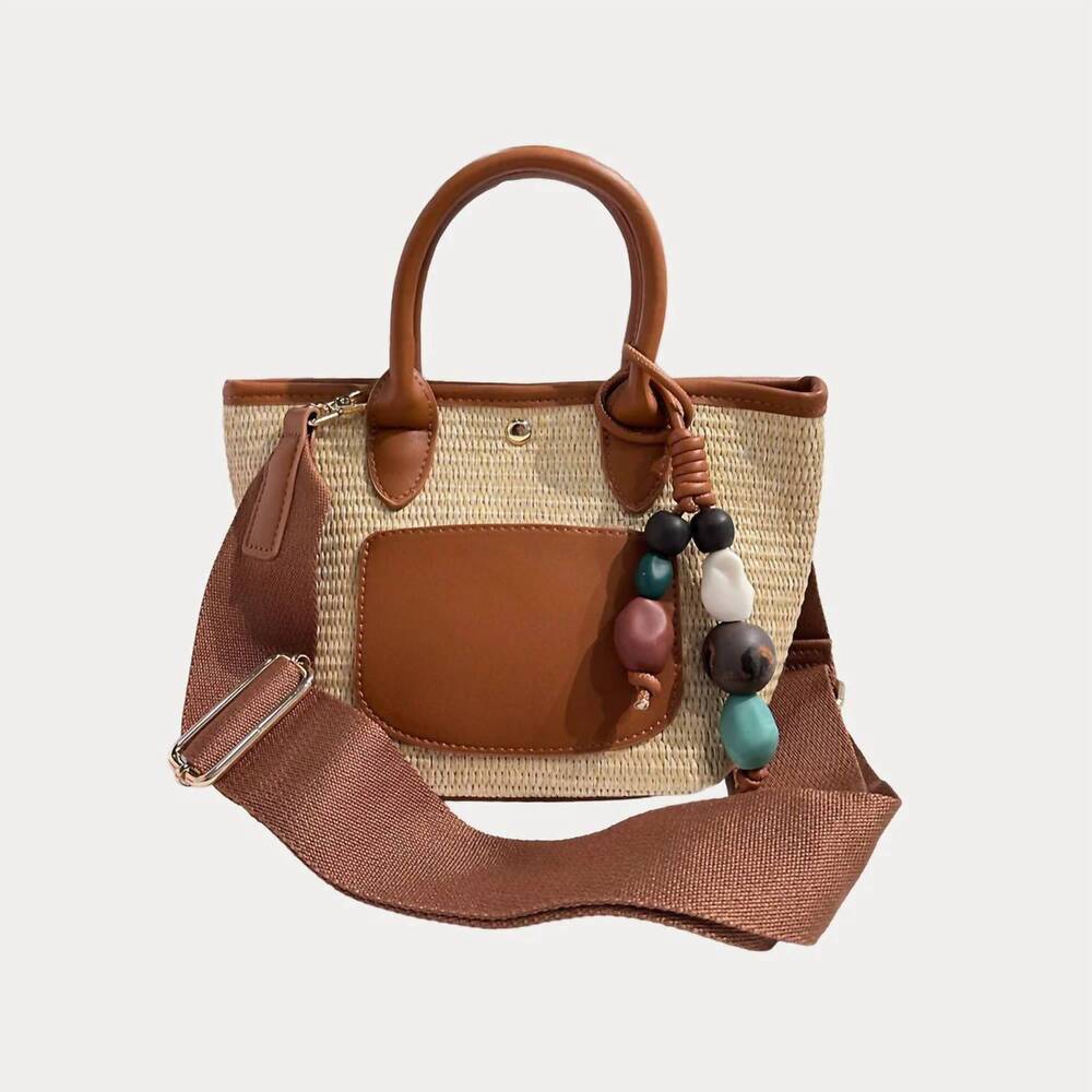 NEW AHDORNED carey mini raffia tote in camel